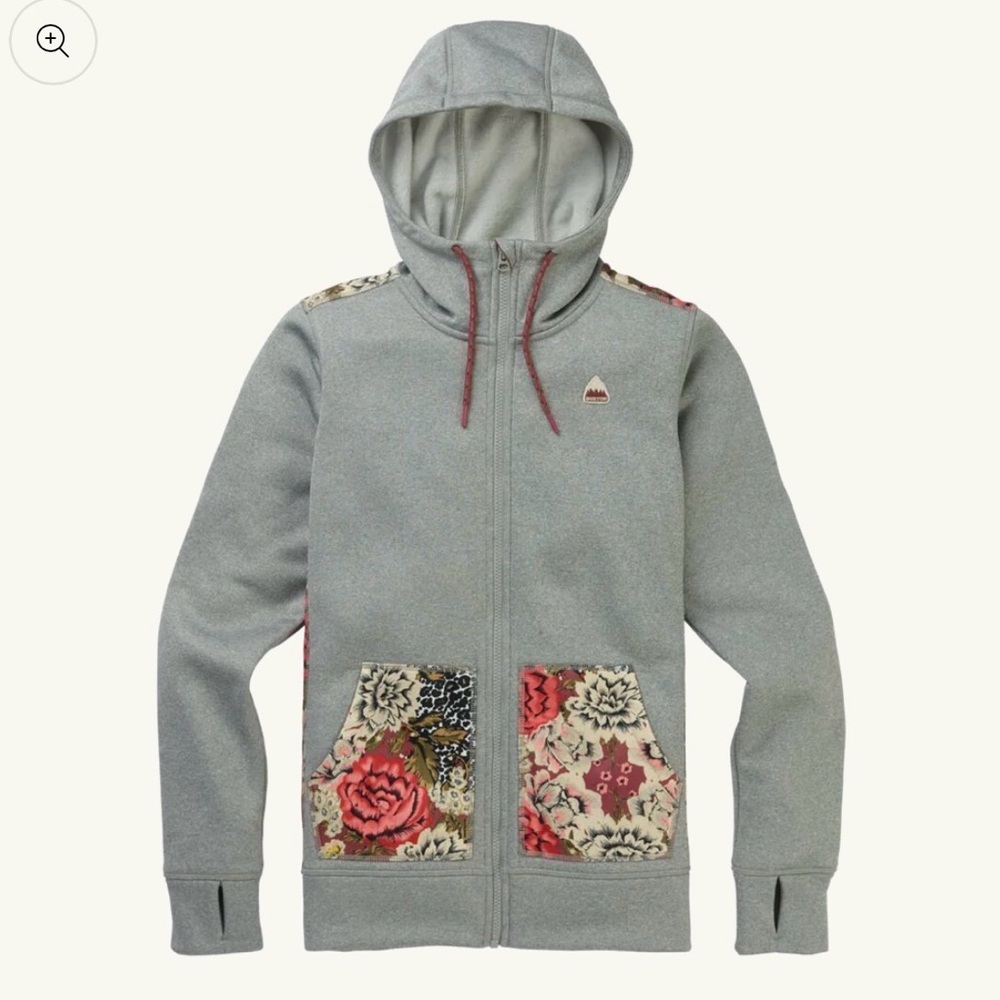 Burton Women's Gray Hooded Zip Sweater with Cheetah Floral Accents